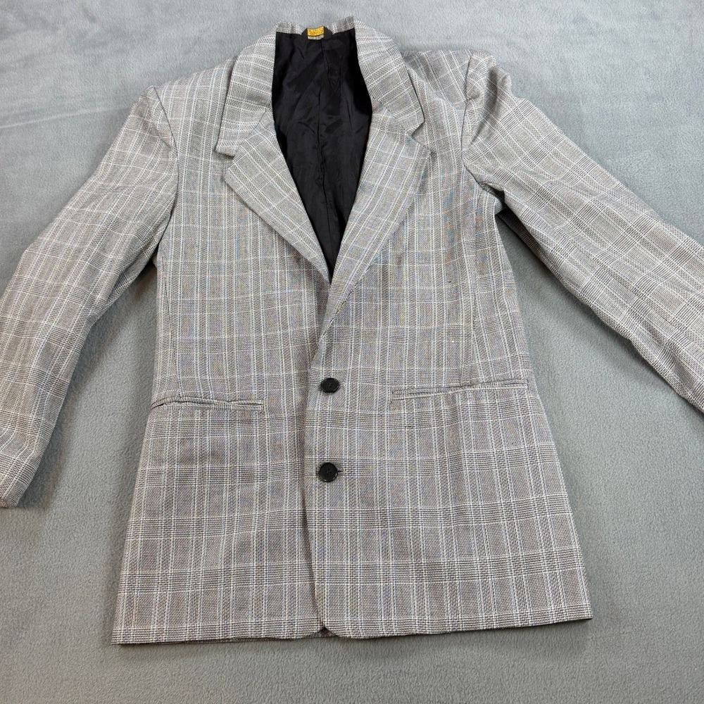 Public Notice Vintage Grey Glen Plaid Blazer Made in USA Two Button Jacket Lined